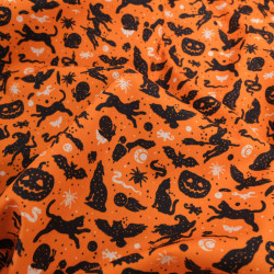 Tissu Coton Halloween Motif Sorcières et Citrouille - Maison Klem