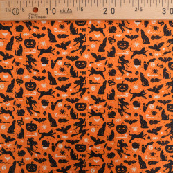 Tissu Coton Halloween Motif Sorcières et Citrouille - Maison Klem