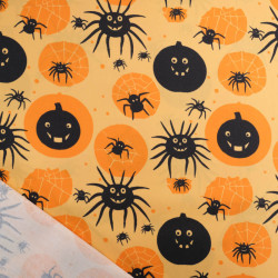 Tissu Coton Halloween Motif Citrouilles et Araignées - Maison Klem