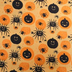 Tissu Coton Halloween Motif Citrouilles et Araignées - Maison Klem