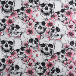 Tissu Coton Halloween Têtes De Mort Et Fleurs Roses - Maison Klem