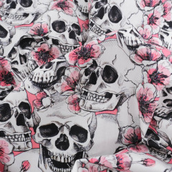 Tissu Coton Halloween Têtes De Mort Et Fleurs Roses - Maison Klem