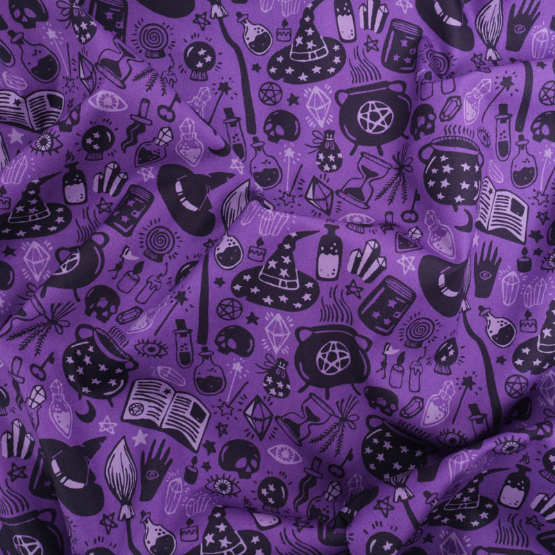 Tissu Coton Halloween Sorcellerie Violet - Maison Klem