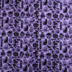 Tissu Coton Halloween Sorcières et Chats Noirs - Maison Klem