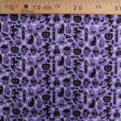 Tissu Coton Halloween Sorcières et Chats Noirs - Maison Klem