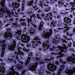 Tissu Coton Halloween Sorcières et Chats Noirs - Maison Klem