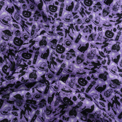Tissu Coton Halloween Sorcières et Chats Noirs - Maison Klem