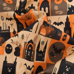 Tissu Coton Halloween Manoir Hanté - Maison Klem