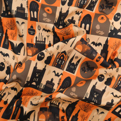Tissu Coton Halloween Manoir Hanté - Maison Klem