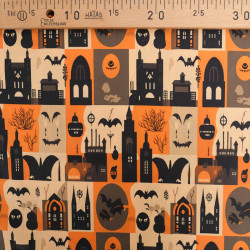 Tissu Coton Halloween Manoir Hanté - Maison Klem