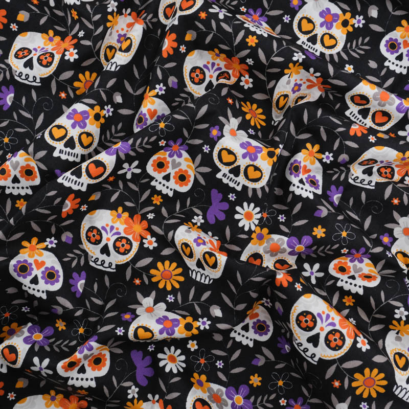 Tissu Coton Halloween El Dia De Los Muertos - Maison Klem