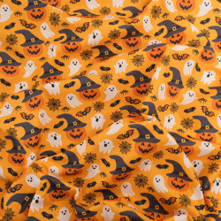 Tissu Coton Halloween Citrouilles et Fantômes - Maison Klem