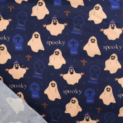 Tissu Coton Halloween Spooky Bleu Marine - Maison Klem