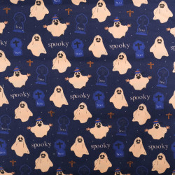 Tissu Coton Halloween Spooky Bleu Marine - Maison Klem