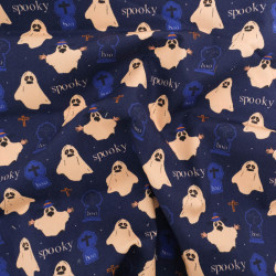 Tissu Coton Halloween Spooky Bleu Marine - Maison Klem