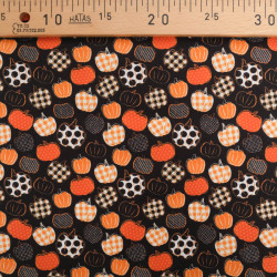 Tissu Coton Halloween Petites Citrouilles Oranges - Maison Klem