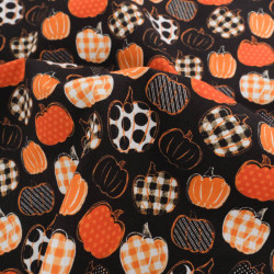 Tissu Coton Halloween Petites Citrouilles Oranges - Maison Klem