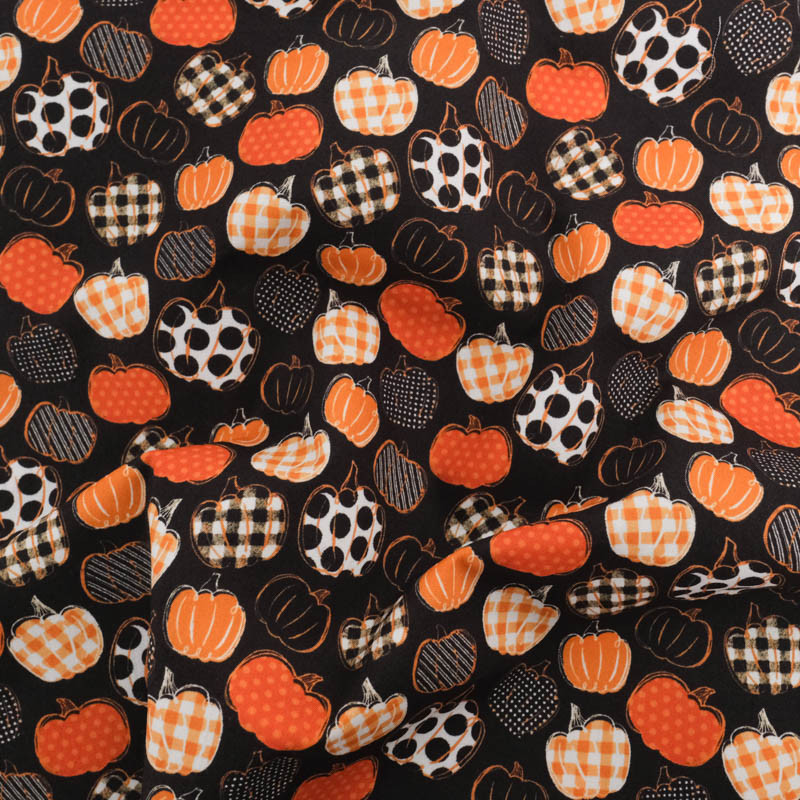 Tissu Coton Halloween Petites Citrouilles Oranges - Maison Klem