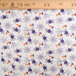 Tissu Coton Halloween Blanc Motif Violet Araignée - Maison Klem