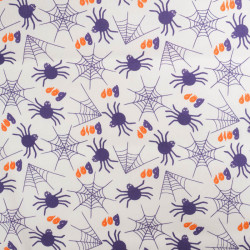 Tissu Coton Halloween Blanc Motif Violet Araignée - Maison Klem