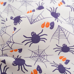 Tissu Coton Halloween Blanc Motif Violet Araignée - Maison Klem
