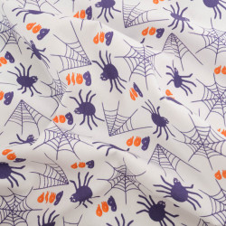 Tissu Coton Halloween Blanc Motif Violet Araignée - Maison Klem