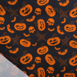 Tissu Coton Halloween Citrouilles Fond Noir - Maison Klem