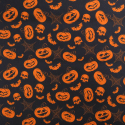 Tissu Coton Halloween Citrouilles Fond Noir - Maison Klem