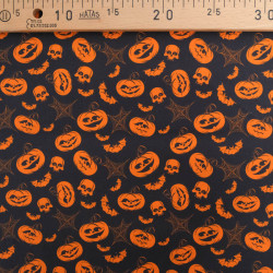 Tissu Coton Halloween Citrouilles Fond Noir - Maison Klem