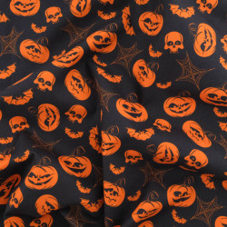 Tissu Coton Halloween Citrouilles Fond Noir - Maison Klem