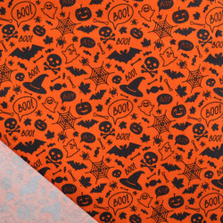 Tissu Coton Halloween Boo Fond Orange - Maison Klem