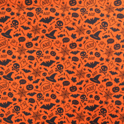 Tissu Coton Halloween Boo Fond Orange - Maison Klem