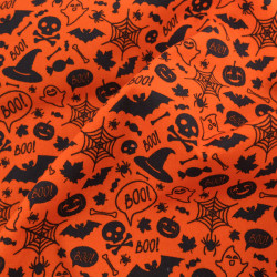 Tissu Coton Halloween Boo Fond Orange - Maison Klem