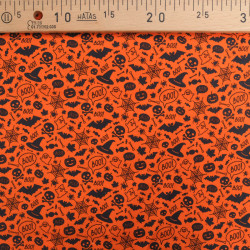 Tissu Coton Halloween Boo Fond Orange - Maison Klem