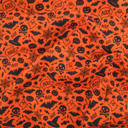 Tissu Coton Halloween Boo Fond Orange - Maison klem
