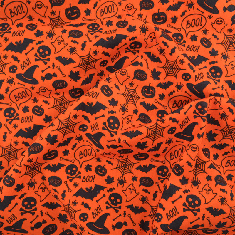 Tissu Coton Halloween Boo Fond Orange - Maison klem