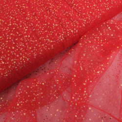Tulle Etoiles Dorées Rouge - Maison Klem