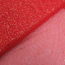 Tulle Etoiles Dorées Rouge - Maison Klem
