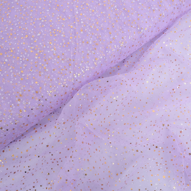Tulle Etoiles Dorées Violet - Maison Klem