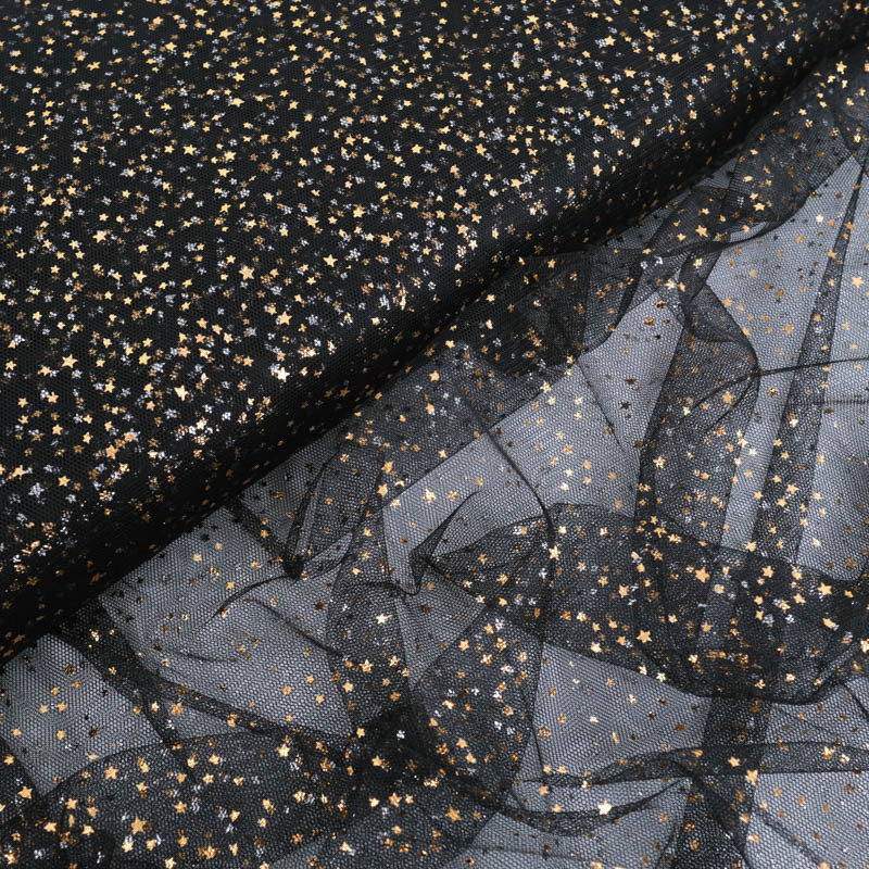 Tulle Etoiles Dorées Noir - Maison Klem