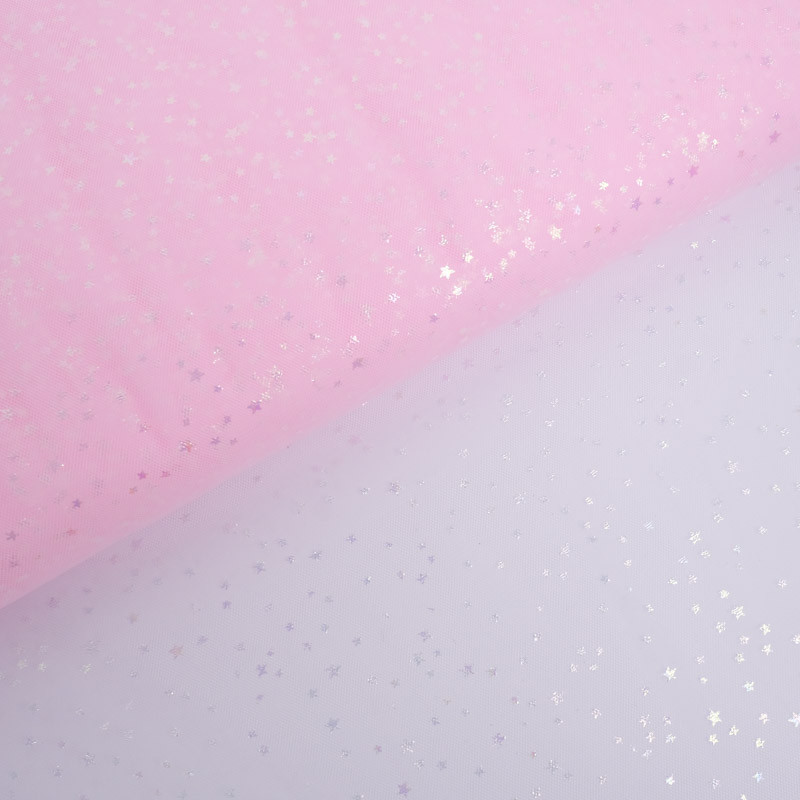 Tulle Souple Etoiles Argentées Rose - Maison Klem