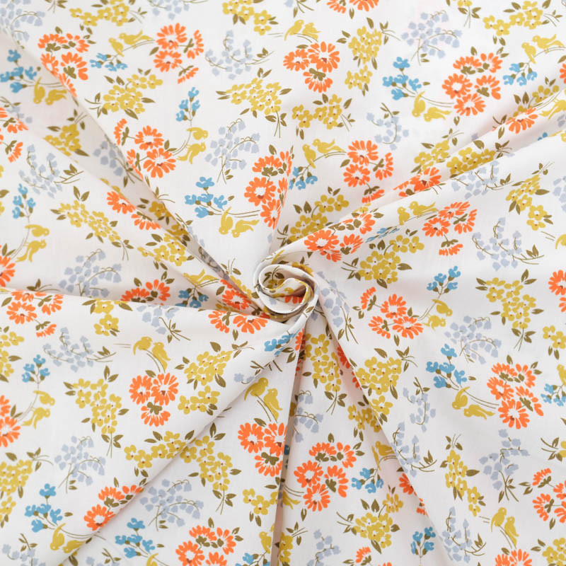 Popeline Fleurs des Champs Oranges - Maison Klem