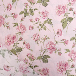 Popeline Motif Rose Fond Blush - Maison Klem