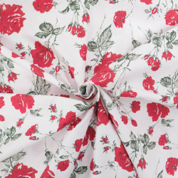 Popeline Motif Rose Fond Blanc - Maison Klem