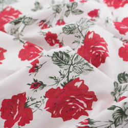 Popeline Motif Rose Fond Blanc - Maison Klem