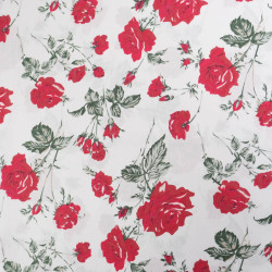 Popeline Motif Rose Fond Blanc - Maison Klem