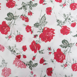 Popeline Motif Rose Fond Blanc - Maison Klem