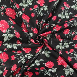 Popeline Motif Rose Fond Noir - Maison Klem