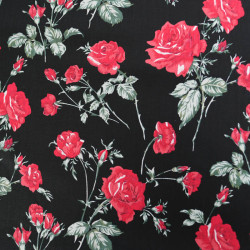 Popeline Motif Rose Fond Noir - Maison Klem