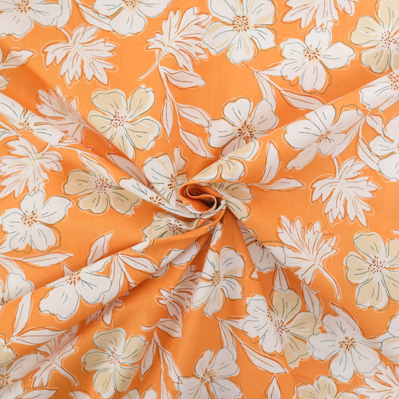 Popeline Flora Abricot - Maison Klem